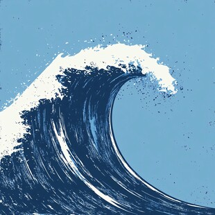 蓝色汹涌海浪艺术插画
