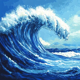 蓝色汹涌海浪绘画艺术图