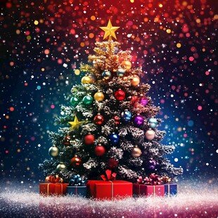 梦幻圣诞树立于礼物之上