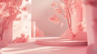 梦幻粉色花卉庭院场景