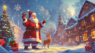 圣诞老人与驯鹿的欢乐夜