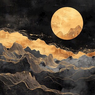 月夜山峦 金色写意画卷