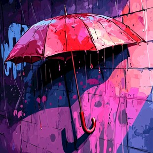 雨中红伞的梦幻色彩世界