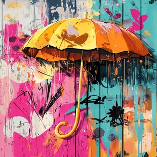 多彩涂鸦风的黄色雨伞