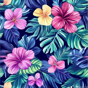 热带花卉植物无缝图案
