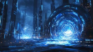 未来科幻都市夜景