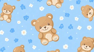小熊花朵蓝色可爱无缝图案