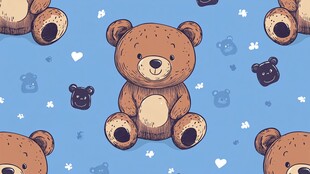 可爱小熊蓝色背景无缝图案