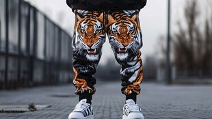 个性老虎印花休闲运动裤