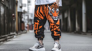 个性虎纹潮裤街头风穿搭