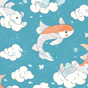 锦鲤游弋于云间的梦幻图景