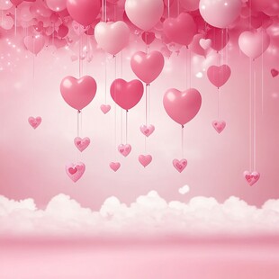 浪漫粉色爱心气球梦幻场景