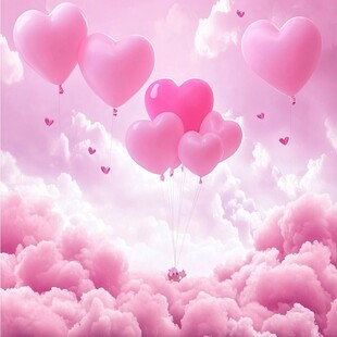 梦幻粉色爱心气球飘在云端