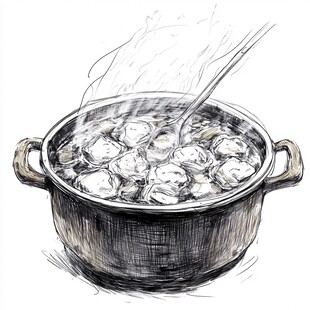锅中煮饺子手绘插画