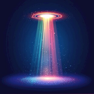神秘飞碟发射彩色光束