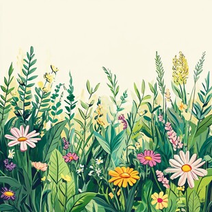 春日烂漫花草图