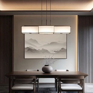 中式餐厅 雅致吊灯与山水挂画