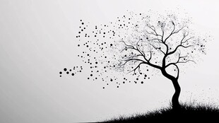 风中孤树黑白剪影意境图