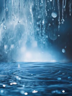 冰棱滴水 泛起蓝色水波纹