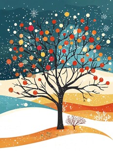 冬日硕果树插画风景图