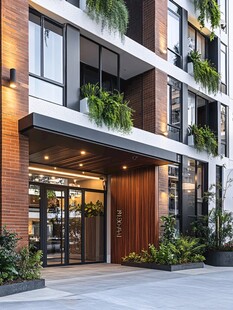 现代绿植装点的建筑入口