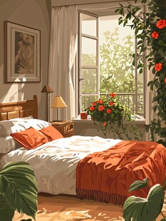 阳光洒落的温馨卧室一角