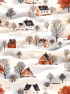 冬日乡村雪景温馨画面