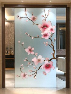 中式桃花玻璃屏风隔断