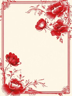 中式红牡丹花纹边框背景