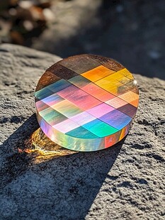 彩色格子透明圆片置于石上