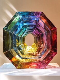 多彩八边形玻璃艺术品
