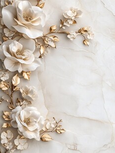 白玉石上的金白花卉装饰