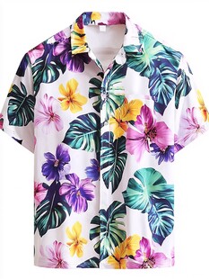 热带花卉印花短袖衬衫