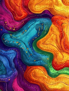 多彩波浪形拼接织物图案