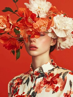 花饰遮眼的时尚花卉美人