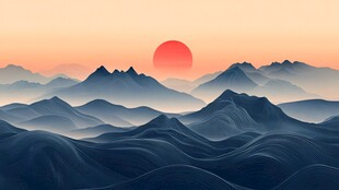 落日映群山 壮美山河景