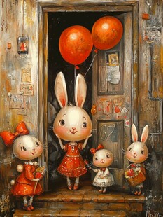 兔子一家门前的欢乐时刻