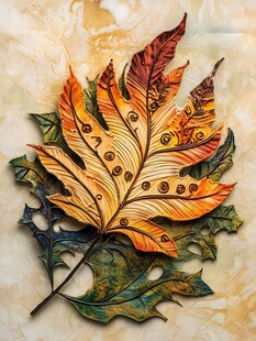 秋日多彩叶脉浮雕树叶