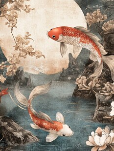 月夜锦鲤游 古韵山水景