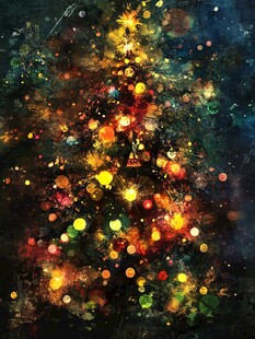 梦幻炫彩圣诞树油画