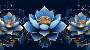 蓝色梦幻莲花花卉图案