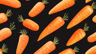 黑色背景上的水彩胡萝卜图案