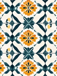 复古花卉几何瓷砖图案设计