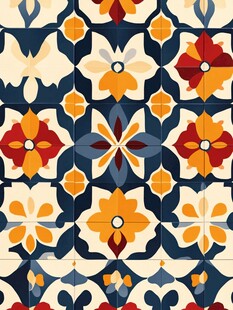 复古几何花卉图案瓷砖设计