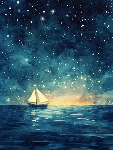 星空下的海上孤帆