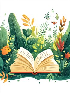 自然中的翻开书籍插画