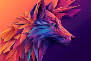 多彩几何风格狐狸头部插画