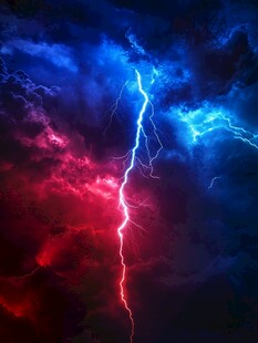 炫彩闪电划破夜空奇景