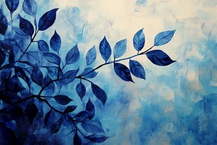 蓝色梦幻枝叶绘景