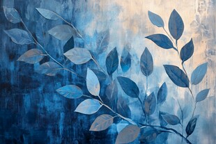 蓝色枝叶抽象艺术画作
